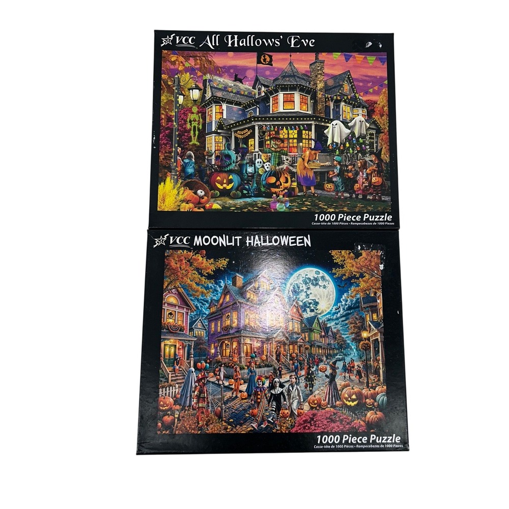 VCC Halloween Puzzles All Hallows Eve/Moonlit Halloween 1000-Piece COMPLETE